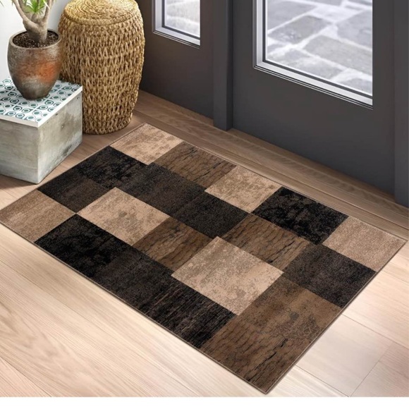Modern Geometric Brown and Black Area Rug - Picture 1 of 6